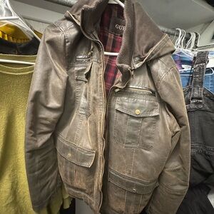 GUESS Men's Waxed Cotton Brown Jacket